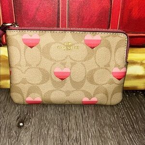 Coach Tan and Pink Heart Wristlet